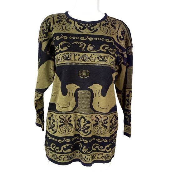 Vintage green bird print knit sweater pullover large. 0595 - Picture 1 of 7